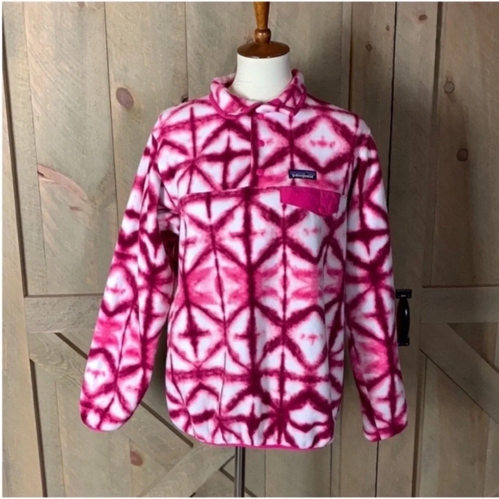 Patagonia T-Snap Pink tie-dye Synchilla Shibori Fleece pullover jacket Medium
